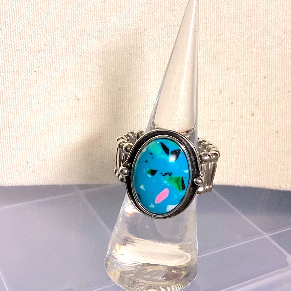 Silver Turquoise and Pink Stone Ring